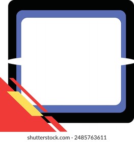 Black frame with blue outline and red or yellow accents, suitable for adding a pop of color to designs or showcasing text.