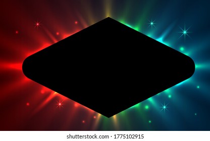 Black frame with colorful light beams. Glowing frame. Vector illustration