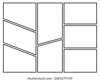 Schwarzer Rahmen Comic oder Manga Pop Art Layout Board einzelne Vektorgrafik auf weißem Hintergrund.