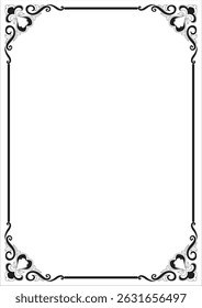 Black frame decorated with vintage corners, scrolled wood lines, vintage graphic elements.