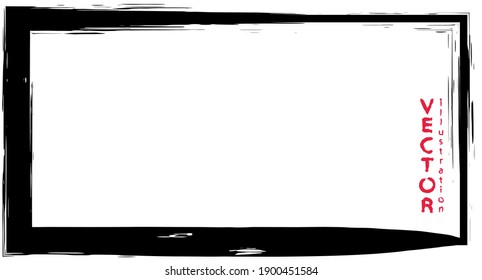 Black frame of dry brush strokes on a white background