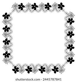 Marco negro con un patrón floral dibujado en estilo doodle sobre un fondo blanco