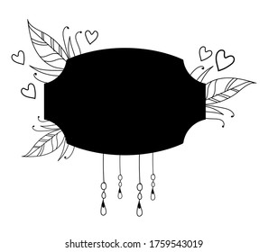 Black frame with flowers and hearts on white bacground