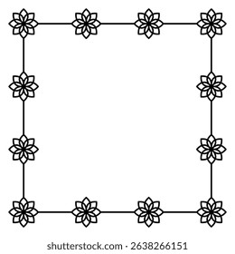Black frame with flowers isolated on white. Vector square frame. Frame for text, certificate, pictures, photo, diploma. Element for design