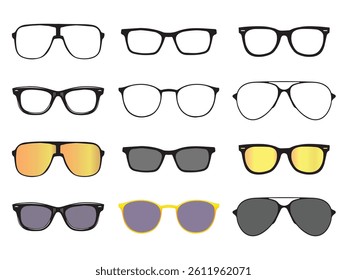 Black Frame Glasses Shape Icons Set of various shapes and sizes. Sunglasses icon vector collection