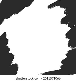 Black frame hand drawn paint brush, highlighter lines or felt-tip pen marker. Ink smudge abstract shape stains and smear set with texture. Vector