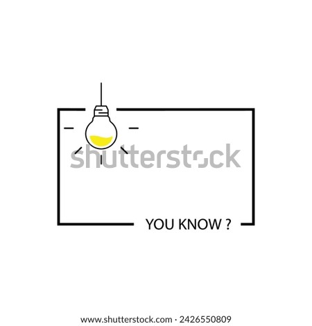 black frame with hanging bulb like like did you know. concept of easy recipe or think outside box or importance facts. outline flat simple trend graphic linear web banner art design thin line element