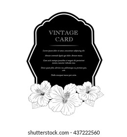 black frame with hibiscus flowers. Vector illustration. Elegant wedding invitation design, Greeting Card, banner