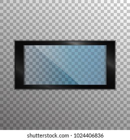 Black frame isolated on transparent background with drop shadow. Glass inside. Luxury style. Vector frame. Template for app. Black modern device.