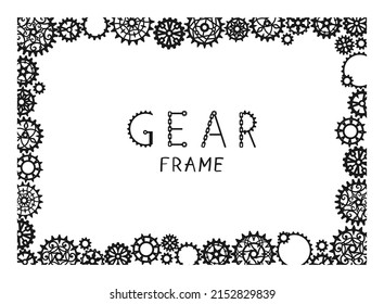 Black frame made of various openwork gears and cogwheels of different sizes on a white background with place for text. Vintage border. Steampunk. Vector design template for banner, flyer and poster 
