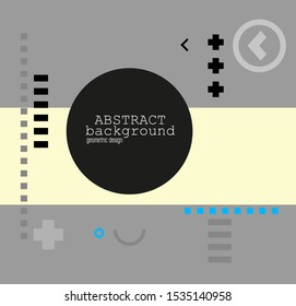 Black frame and modern geometric shapes around.