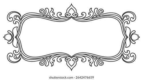 Black frame for name tag Vintage line prayer frame pattern for decoration.