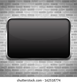 Black frame on brick wall, vector eps10 illustration