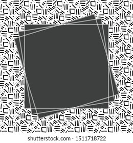 Black frame on seamless ink pen drawings pattern. Doodle sketch. Black outlines on white background. Trendy template for invitations, menu cards, posters, banners, flyers. Vector illustration. EPS10
