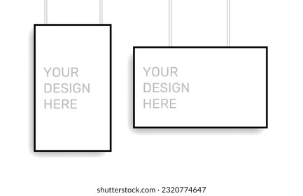 Black frame on white background. Black boarder for design picture, presentation, mockup, photo, poster. Modern border. Vector illustration isolated on gray background