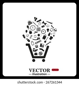 Black frame on a white background.  Set of icons. Put into shopping cart. Great buy. Cart of goods, web icon. vector design