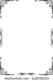 Black frame ornament on a white page. Design for text, invitations, menus, cards, posters etc. Vector illustration.