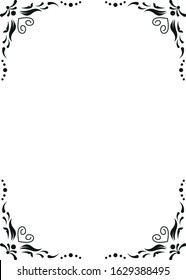 Black frame ornament on a white page. Design for text, invitations, menus, cards, posters etc. Vector illustration.