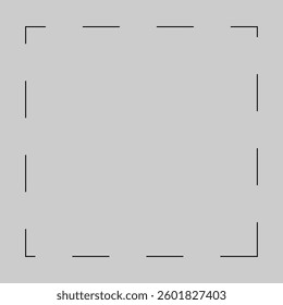 Black frame outline and dotted line, rectangle shape, geometric, isolated on grey background. abstract geometric frame. Vector illustration. Eps file 27.