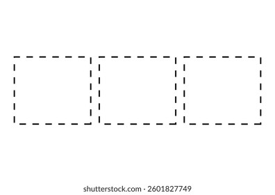 Black frame outline and dotted line, rectangle shape, geometric, isolated on White background. Set of rectangle shapes with dashed lines. Vector illustration. Eps file 19.