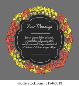 Black frame with place for text and tulip.