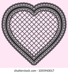 Black Frame in the shape of a lacy heart isolated on a light background. Ornate element for design of invitations, cards or decoupage. Vector illustration.