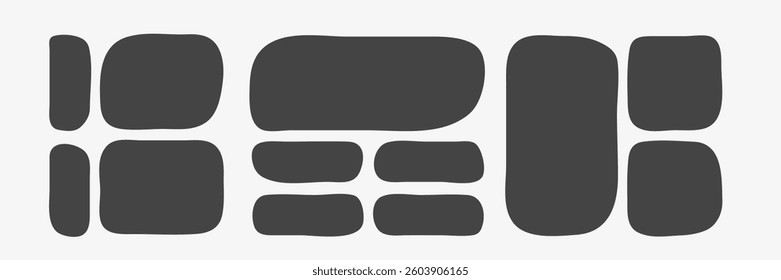 Black frame shapes for messages. Amoeba blobs forms. Abstract deformed shapes collection. Speech Bubles for text. Vector illustration on white