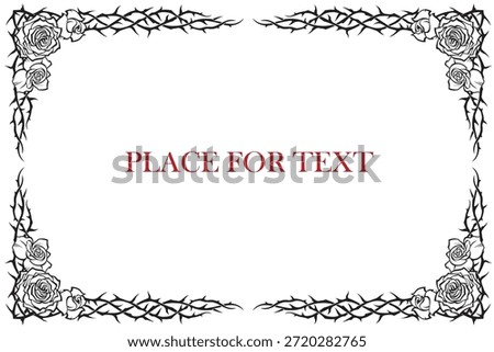 black frame of thorns image with roses isolated on white background