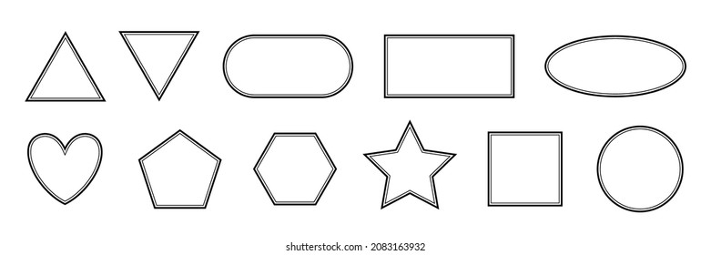 Black frame of various geometric shapes vector illustration. Simple abstract forms with outline borders, collection with triangle hexagon star rectangle circle square isolated on white background