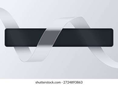 Marco negro envuelto en una cinta festiva en el estilo de morfismo de vidrio o vidrio líquido. Vector 3D ilustración.