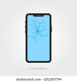 teléfono roto sin marco negro. concepto de servicio de reparación y reparación de teléfonos celulares o telefónicos dañados. caricatura plana simple tendencia moderna diseño gráfico de logotipo aislado con sombra
