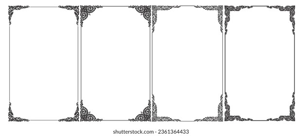 Black frames and borders. Frame with corner line art floral for picture, Vector design