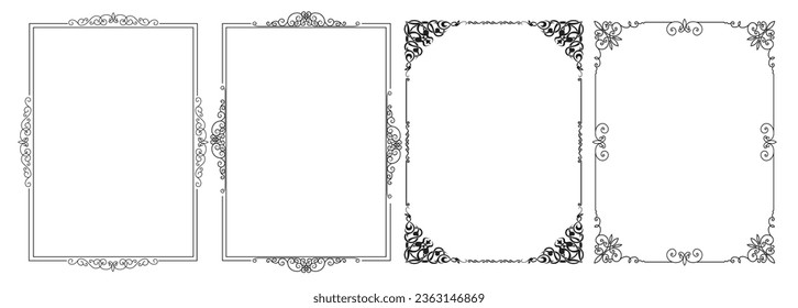 Black frames and borders. Frame with corner line art floral for picture, Vector design