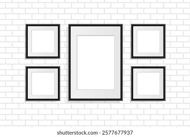 Black frames collage mockup on white brick wall