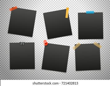 Black frames isolated on transparent background. Vector mockup