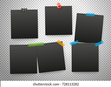 Black frames isolated on transparent background. Vector mockup