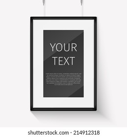Black frames on white wall. Vector illustration
