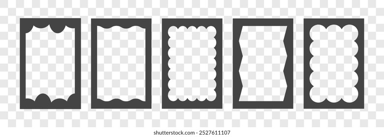 Black frames set. Squiggle, smooth waves border for text or image. Empty form shapes. Vector