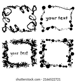 Black frames for text abstract circles of splashes and blots on a white background. Vector frames for the design of announcements and invitations