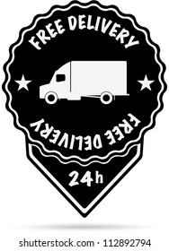 Black Free Delivery Label isolated on white. Vector