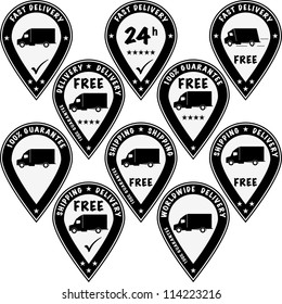 Black free delivery label. Set no. one. Vector