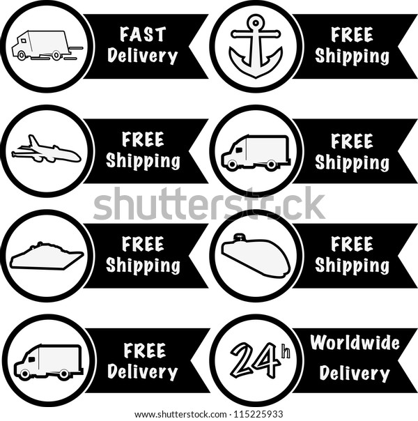 Black free delivery and free shipping label
horizontal. Vector