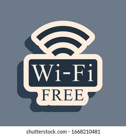 Black Free Wi-fi icon isolated on grey background. Wi-fi symbol. Wireless Network icon. Wi-fi zone. Long shadow style. Vector Illustration