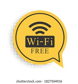 Black Free Wi-fi icon isolated on white background. Wi-fi symbol. Wireless Network icon. Wi-fi zone. Yellow speech bubble symbol. Vector.