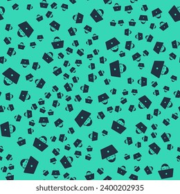 Black Freelancer icon isolated seamless pattern on green background. Freelancer man working on laptop at his house. Online working, distant job concept.  Vector