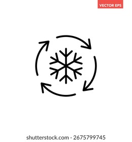 Icono negro de la línea de control del congelador, enfriamiento automático o descongelación, Vector de pictograma de Vector de diseño plano de coche o casa para Botón de Sitio web de Web App ui ux Elementos de interfaz aislados sobre fondo blanco