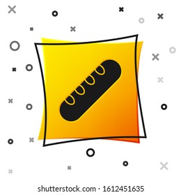 Black French baguette bread icon isolated on white background. Yellow square button. Vector Illustration