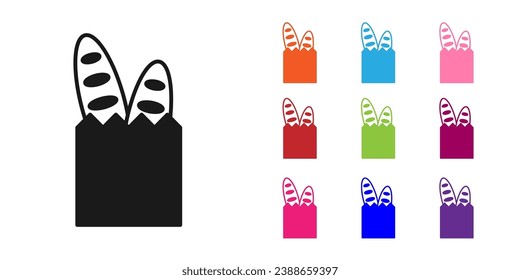 Black French baguette bread icon isolated on white background. Set icons colorful. Vector