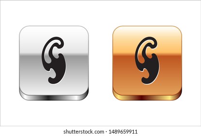 Black French curves icon isolated on white background. Sewing equipment. Silver-gold square button. Vector Illustration