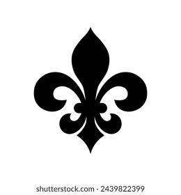 Black French lily flower (fleur-de-lis) symbol. Royal emblem vector illustration